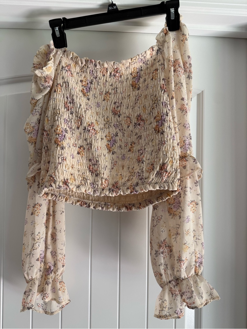 Smocked Floral Off-Shoulder Top - Cream